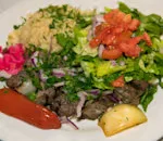 1 Skewer Beef Kabob. Rice& Fries